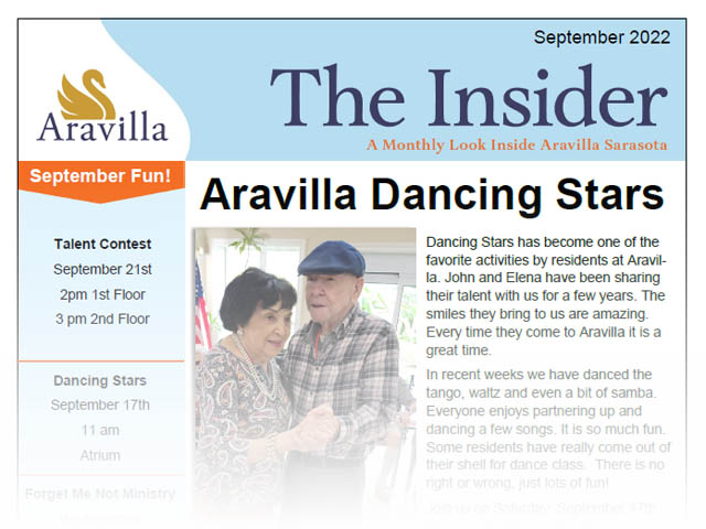 Memory Care Newsletter September 2022 Aravilla Sarasota