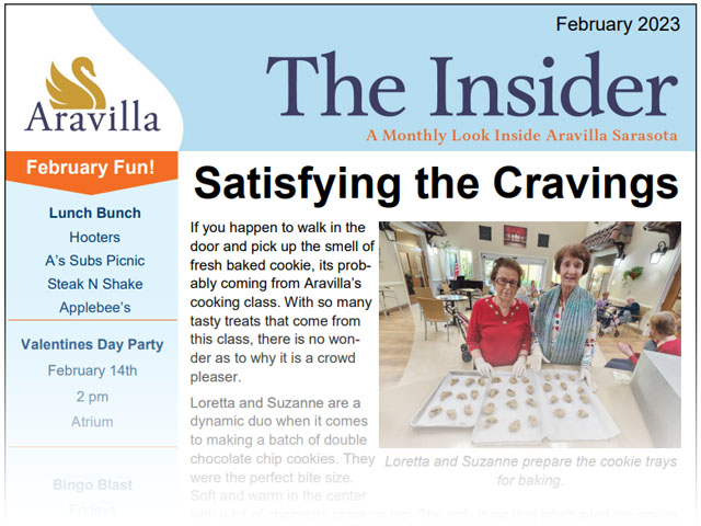 Memory Care Aravilla Sarasota February newsletter