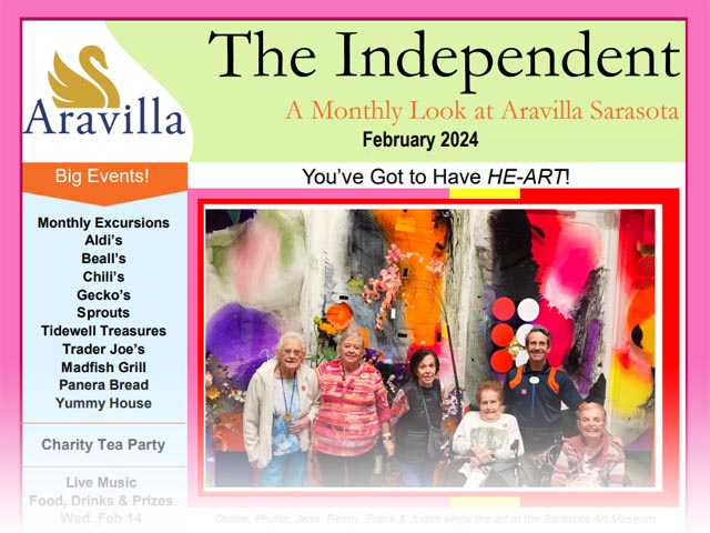 Assisted Living Aravilla Sarasota FEB 2024 newsletter image