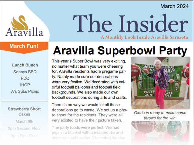 memory care Sarasota - Aravilla Sarasota newsletter image