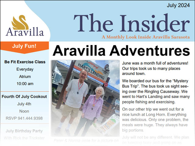 memory care Aravilla Sarasota newsletter image